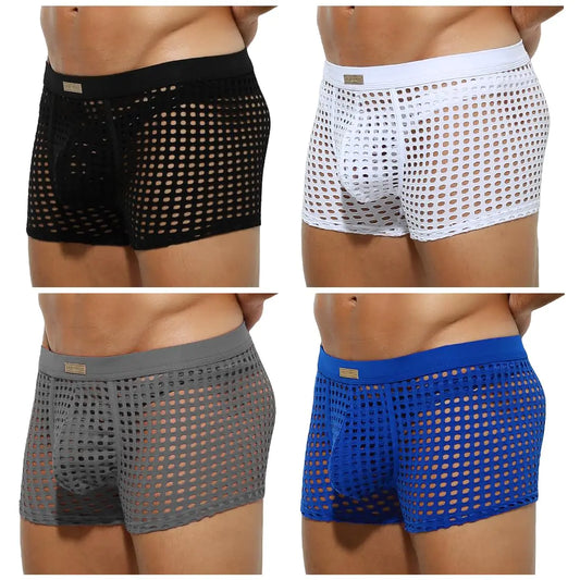 Men's Breathable Mesh Boxer Briefs – Sexy See-Through Trunks (4-Pack)